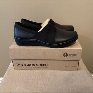 Clarks Black Leather Slip-On Loafers